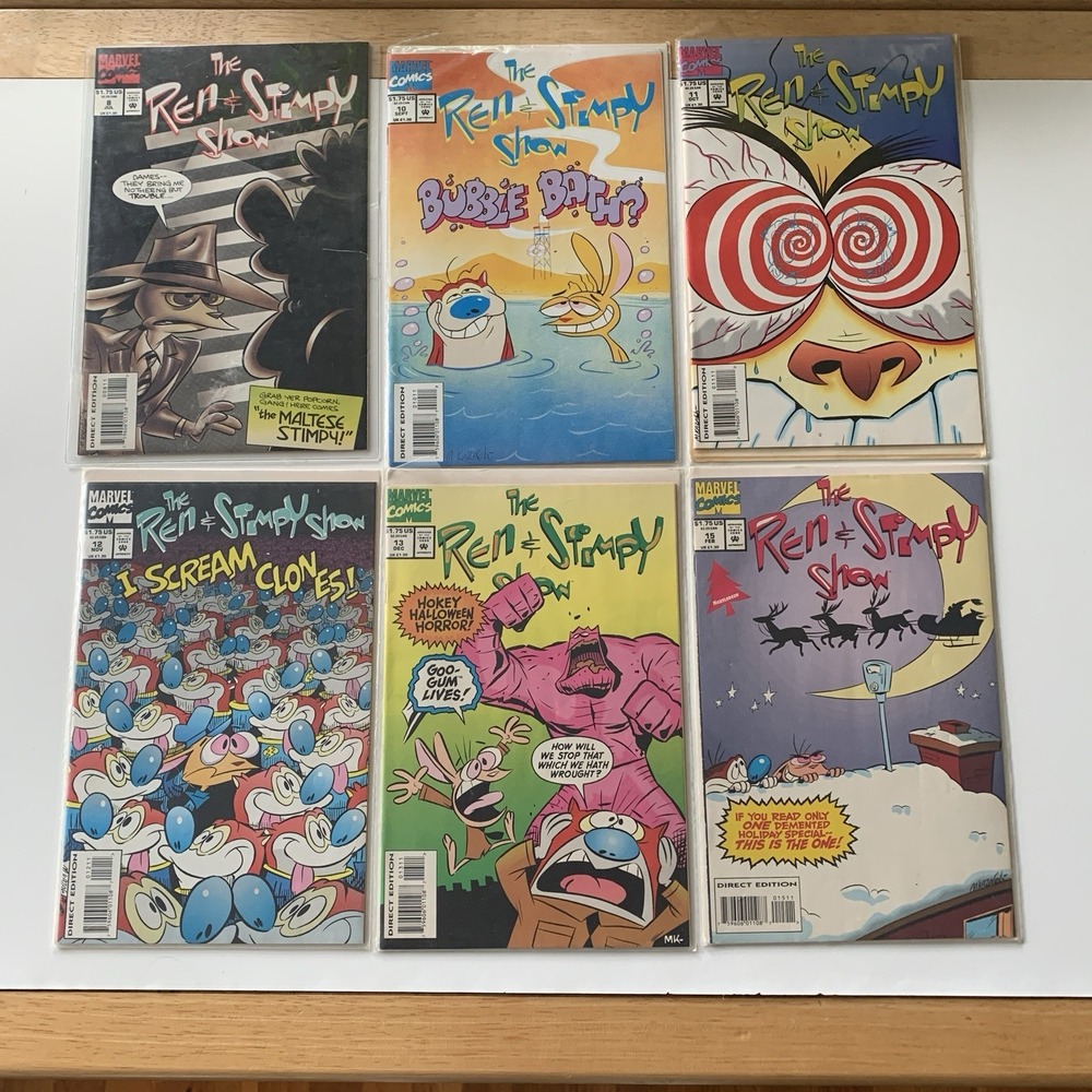 The Ren and Stimpy Show Lot of 6 Marvel Comics #8 #10 #11 #12 #13 #15 Vintage